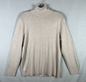 Chicos Metallic Glitter Shiny Turtleneck Sweater Beige Gold Size 3 XL 16 NEW